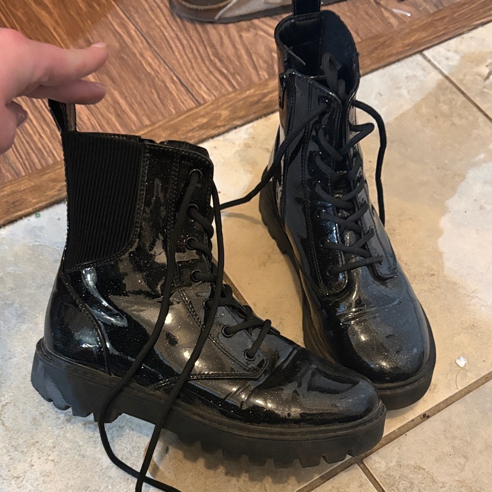 Art Class Girls Black Patent Leather Combat Boots